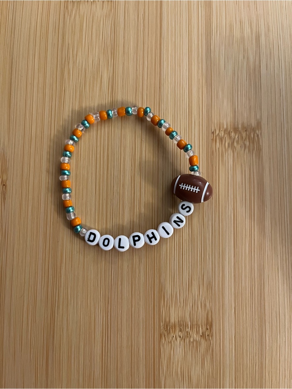 Dolphins Beaded Bracelet with Football Charm - Orange & Teal